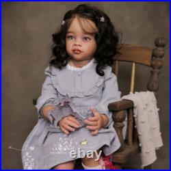 Black Skin 30 Finished Reborn Baby Doll Toddler Girl Hand-Rooted Hair Handmade