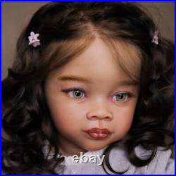 Black Skin 30 Finished Reborn Baby Doll Toddler Girl Hand-Rooted Hair Handmade