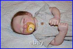 Bountiful baby Realborn Jaxson Asleep Hand Painted Rooted Mohair with COA