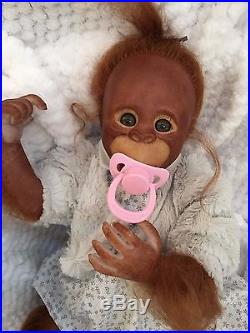 Cherish Dolls Uk Reborn Baby Binki Girl Orangutan Nappy Magnetic Rooted Hair