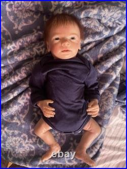 Clyde awake reborn baby doll rooted brown hair blue eyes
