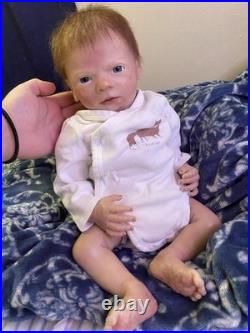 Clyde awake reborn baby doll rooted brown hair blue eyes