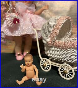 Gorgeous 8 VogueGinny doll with metal doll carriage & French jointed baby doll