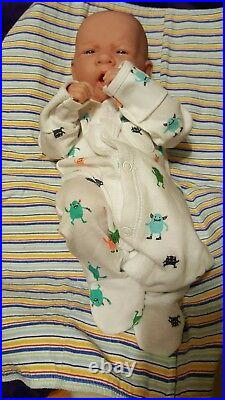 HANDSOME BABY BOY FIRST YAWN REBORN BOY DOLL 14 Preemie boy W PACI BOTTLE NEW