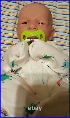 HANDSOME BABY BOY FIRST YAWN REBORN BOY DOLL 14 Preemie boy W PACI BOTTLE NEW