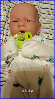 HANDSOME BABY BOY FIRST YAWN REBORN BOY DOLL 14 Preemie boy W PACI BOTTLE NEW