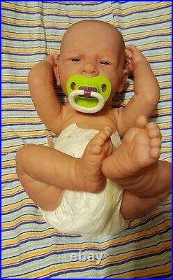 HANDSOME BABY BOY FIRST YAWN REBORN BOY DOLL 14 Preemie boy W PACI BOTTLE NEW