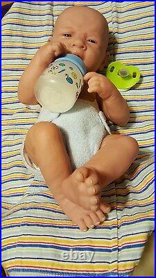 HANDSOME BABY BOY FIRST YAWN REBORN BOY DOLL 14 Preemie boy W PACI BOTTLE NEW