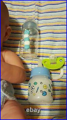 HANDSOME BABY BOY FIRST YAWN REBORN BOY DOLL 14 Preemie boy W PACI BOTTLE NEW