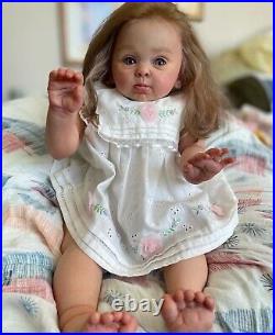 Hand Made, Reborn Baby Doll, Adelaide With Long Hand-Rooted Hair, Lifelike