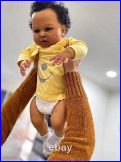 Lifelike 24Inch Weighted Reborn Baby Doll Brown Skin Boy Newborn Rooted Hair Toy