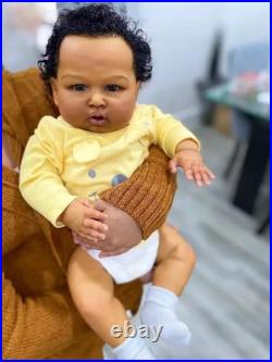 Lifelike 24Inch Weighted Reborn Baby Doll Brown Skin Boy Newborn Rooted Hair Toy