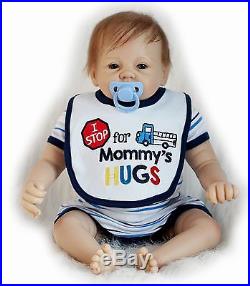 Lifelike Newborn Boy Awake Dolls Silicone Reborn Babies in Blue Eyes, 22-Inch