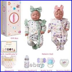 Lifelike Reborn Baby Dolls Twins, 20 Inch Realistic Newborn Boy Girl Soft Vinyl