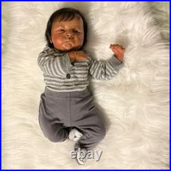 Medium Boy Baby Doll Black Straight Hair Gray Striped Outfit Animal Slippers