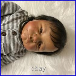 Medium Boy Baby Doll Black Straight Hair Gray Striped Outfit Animal Slippers