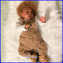 Medium Dark Baby Doll Curly Brown Hair Bear Overalls Brown Shoes