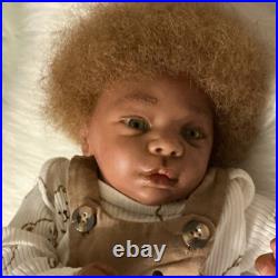 Medium Dark Baby Doll Curly Brown Hair Bear Overalls Brown Shoes