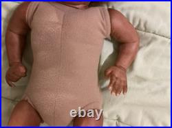 Medium Dark Baby Doll Curly Brown Hair Bear Overalls Brown Shoes