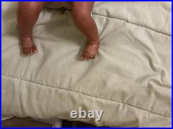 Medium Dark Baby Doll Curly Brown Hair Bear Overalls Brown Shoes