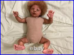 Medium Dark Baby Doll Curly Brown Hair Bear Overalls Brown Shoes