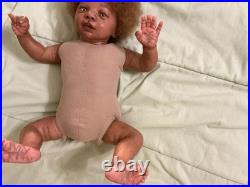 Medium Dark Baby Doll Curly Brown Hair Bear Overalls Brown Shoes