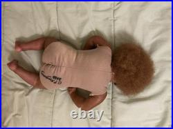 Medium Dark Baby Doll Curly Brown Hair Bear Overalls Brown Shoes