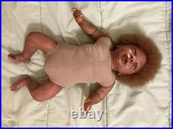 Medium Dark Baby Doll Curly Brown Hair Bear Overalls Brown Shoes