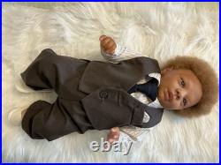 Medium Dark Baby Doll Curly Brown Hair Bear Overalls Brown Shoes Jamar