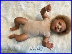 Medium Dark Baby Doll Curly Brown Hair Bear Overalls Brown Shoes Jamar