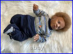 Medium Dark Baby Doll Curly Brown Hair Bear Overalls Brown Shoes Jamar