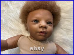 Medium Dark Baby Doll Curly Brown Hair Bear Overalls Brown Shoes Jamar