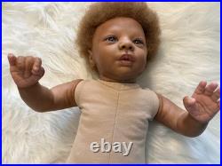 Medium Dark Baby Doll Curly Brown Hair Bear Overalls Brown Shoes Jamar