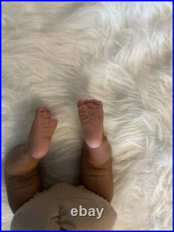 Medium Dark Baby Doll Curly Brown Hair Bear Overalls Brown Shoes Jamar