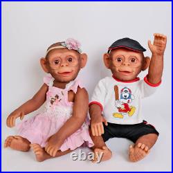 Monkey Twins Reborn Baby Dolls 22in Realistic Newborn Dolls Full Silicone Vinyl