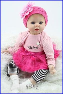 Nicery Reborn Baby Doll Soft Silicone Girl Toy 22in. 55cm Pink Head Dress