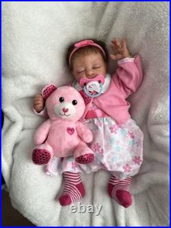 Ooak Reborn Baby Girl Doll, Teagan By BB, Rooted Brown Hair, Asleep, Weighted