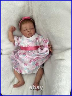 Ooak Reborn Baby Girl Doll, Teagan By BB, Rooted Brown Hair, Asleep, Weighted
