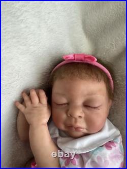 Ooak Reborn Baby Girl Doll, Teagan By BB, Rooted Brown Hair, Asleep, Weighted
