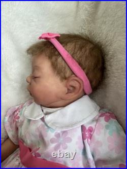 Ooak Reborn Baby Girl Doll, Teagan By BB, Rooted Brown Hair, Asleep, Weighted