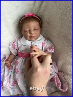 Ooak Reborn Baby Girl Doll, Teagan By BB, Rooted Brown Hair, Asleep, Weighted