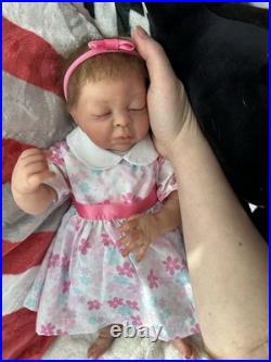 Ooak Reborn Baby Girl Doll, Teagan By BB, Rooted Brown Hair, Asleep, Weighted