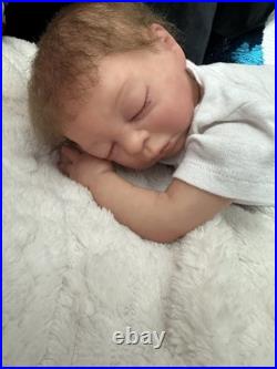Ooak Reborn Baby Girl Doll, Teagan By BB, Rooted Brown Hair, Asleep, Weighted