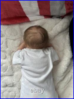 Ooak Reborn Baby Girl Doll, Teagan By BB, Rooted Brown Hair, Asleep, Weighted