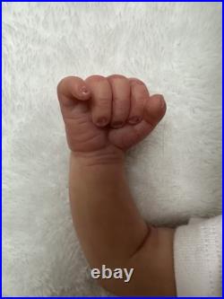 Ooak Reborn Baby Girl Doll, Teagan By BB, Rooted Brown Hair, Asleep, Weighted