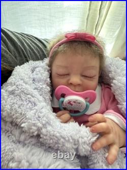 Ooak Reborn Baby Girl Doll, Teagan By BB, Rooted Brown Hair, Asleep, Weighted