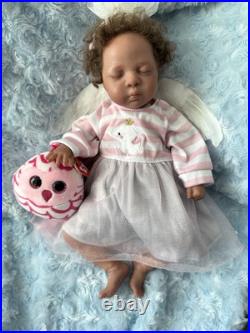 Ooak Reborn Tiny Girl Ethnic Baby Girl. Rooted Curly Brown Hair 12 In Weighted