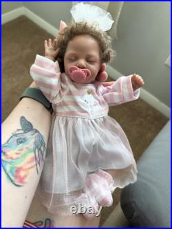 Ooak Reborn Tiny Girl Ethnic Baby Girl. Rooted Curly Brown Hair 12 In Weighted