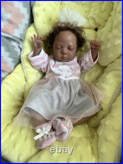 Ooak Reborn Tiny Girl Ethnic Baby Girl. Rooted Curly Brown Hair 12 In Weighted