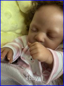 Ooak Reborn Tiny Girl Ethnic Baby Girl. Rooted Curly Brown Hair 12 In Weighted